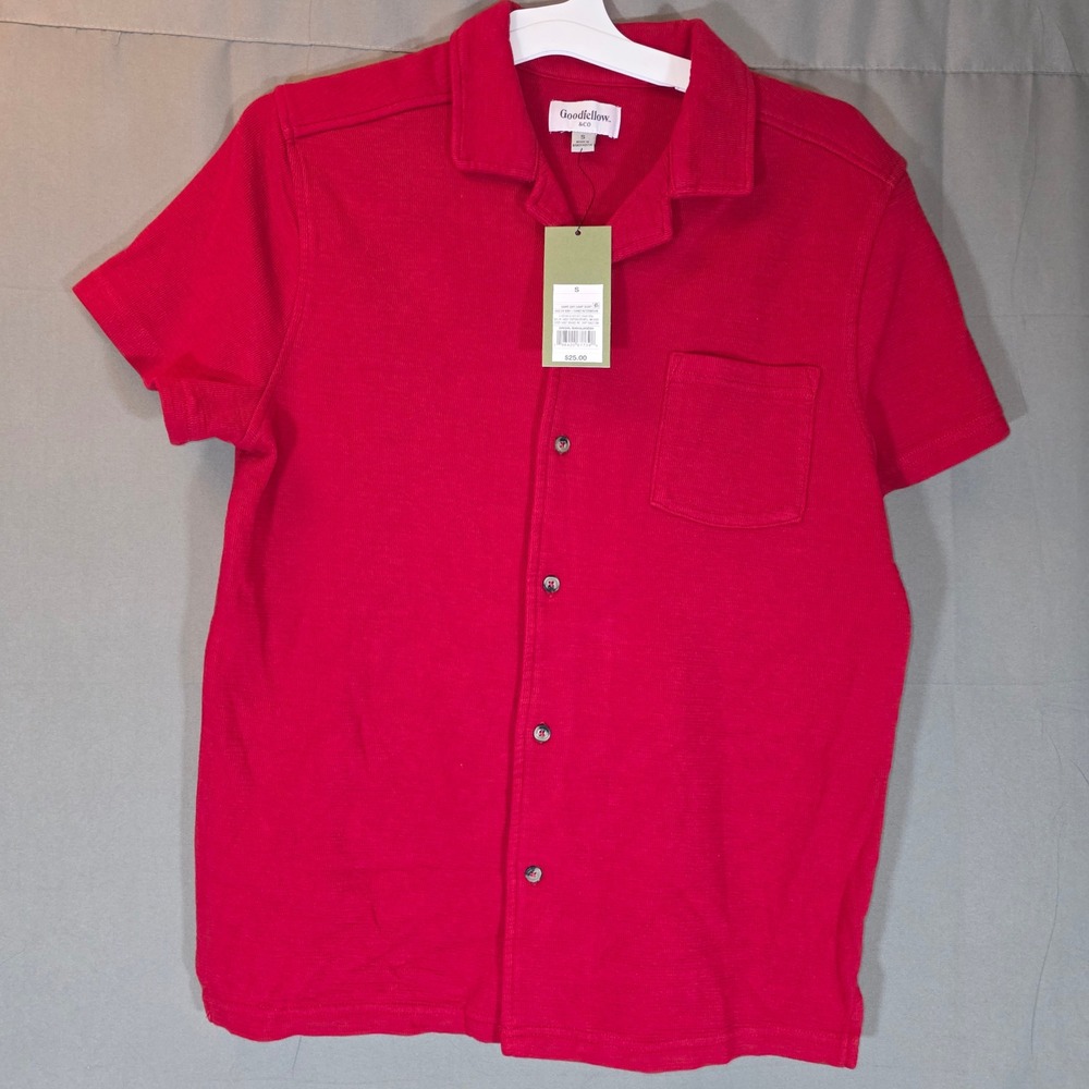 Goodfellow & Co Mens Game Day Camp Shirt Crimson Red Textured Button Down S